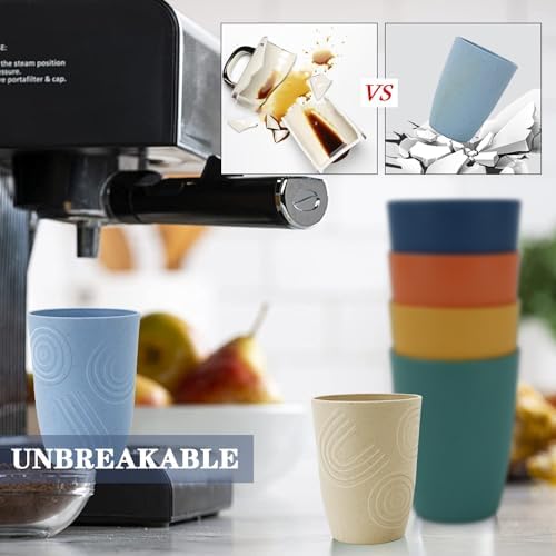 Homienly Wheat Straw Drinking Cups - Set of 6 12 OZ Unbreakable Dishwasher Safe