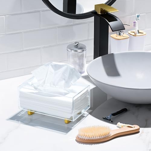 YoBa Thick Acrylic Tissue Box Holder with Gold Plated Legs