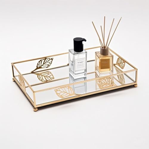 Golden tray for makeup mirrors jewelry