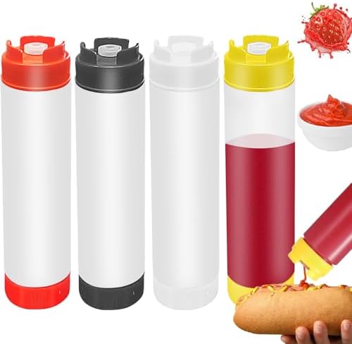 4 Pcs 16 oz Inverted Squeeze Bottles for Condiments and Sauces