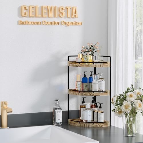 CeleVista Corner Bathroom Organizer 3 Tier Rustic Brown