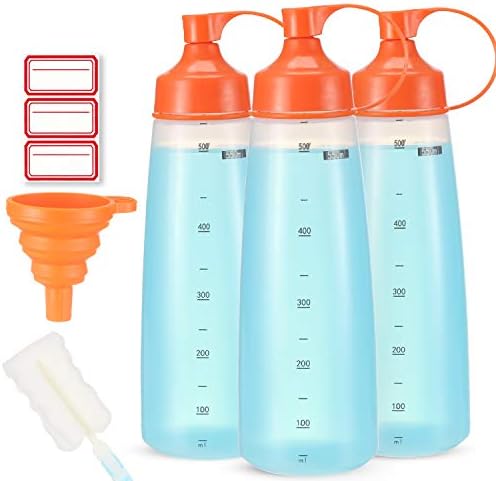 Ondiomn Condiment Squeeze Bottles Wide Mouth 3 Pack 550ml BPA Free