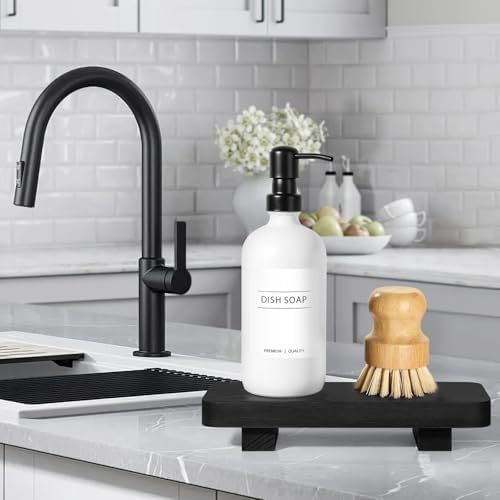 Black Wood Bathroom Counter Tray Farmhouse Riser for Sink soap Dish waterproof
