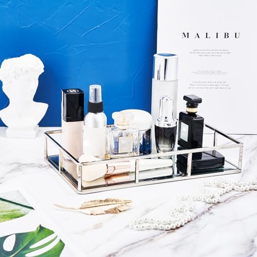 Stylish Silver Tray with Mirror for Perfumes Juice and more