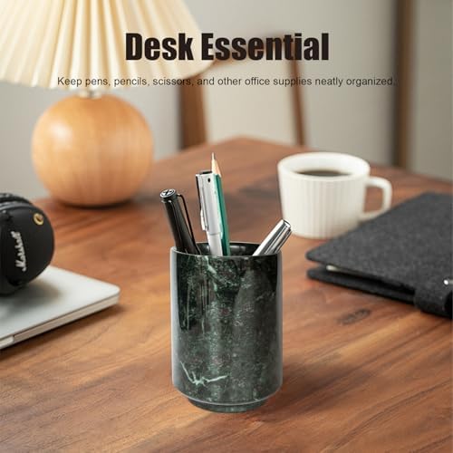 Natural Handcrafted Green Marble and Jade Pen Holder Organizer Cup Multi-Use