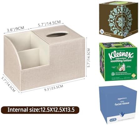 Bliance PU Leather Square Tissue Box Cover - Stylish Remote Control Organizer