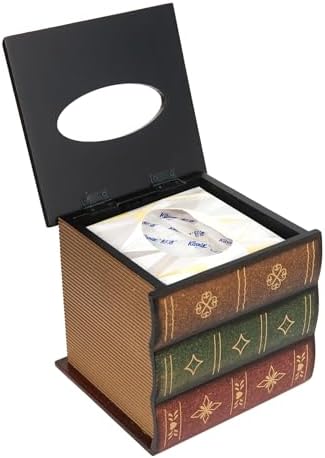 Premium Retro Wooden Antiques Book Tissue Box Cover for Home Kitchen