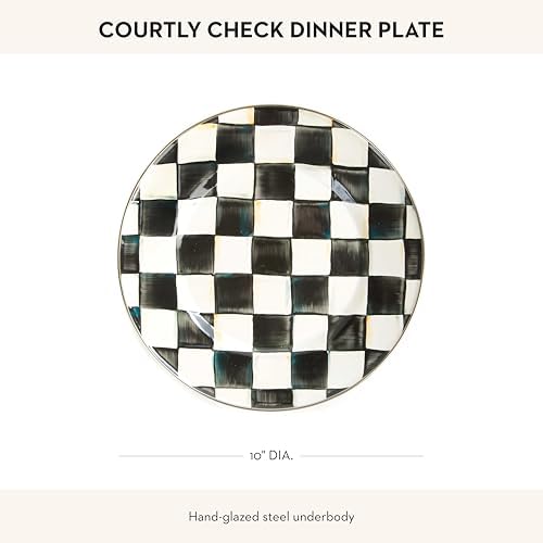Mackenzie-Childs Enamel Dinner Plate Elegant Black-and-White Courtly Check
