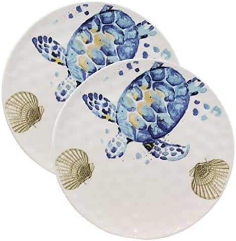 Ebros Nautical Marine Coastal Blue And White Sea Turtle Dinnerware