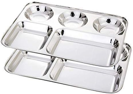 4-Piece Stainless Steel Rectangular Thali Plates Multipurpose Use BPA-Free Eco-Friendly