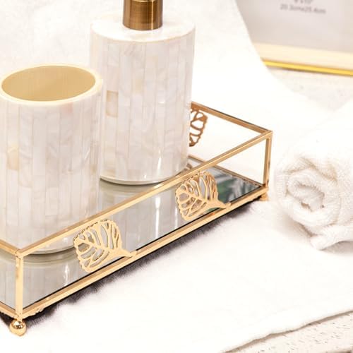 Golden tray for makeup mirrors jewelry