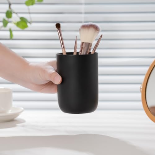 Sturdy Ceramic Toothbrush Cup Holder Matte Black Bathroom Storage Organizer by HY