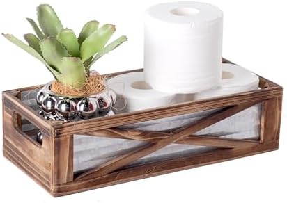 Modern Farmhouse Rustic Wooden Toilet Tank Basket Vural Decor