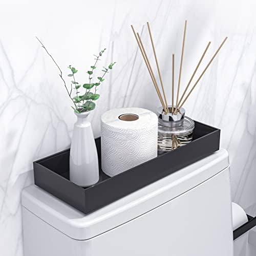 Double Bamboo Toilet Tank Trays Set - Modern Black Bathroom Storage Solution
