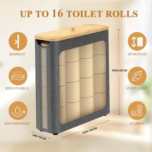 Gileolant Slim and Compact Bamboo Toilet Paper Organizer