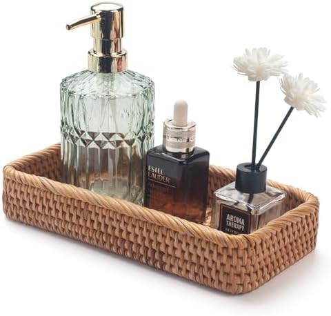 DECrafts Eco Rattan Bathroom Vanity Tray for Storage and Style