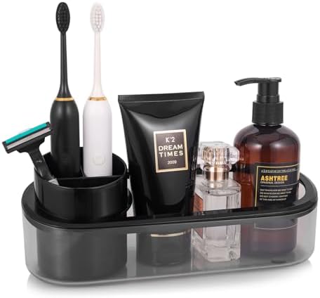 Space-Saving Black Toothbrush Holder for Bathrooms
