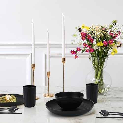 PYRMONT Unbreakable 28-Piece Dinnerware Set BPA-free Microwave Dishwasher Safe Black