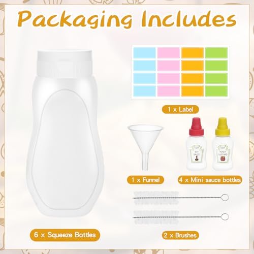 6 Pack Condiment Squeeze Bottles with 4 Mini Bottles for Ketchup Salad