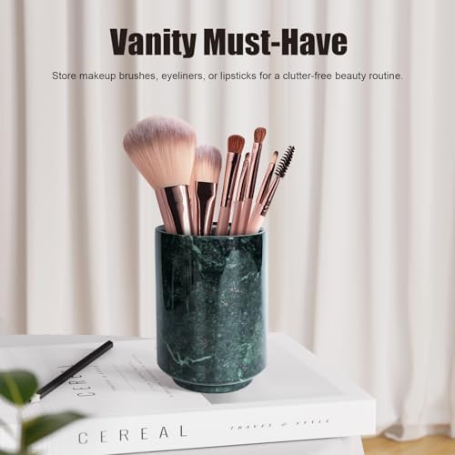 Natural Handcrafted Green Marble and Jade Pen Holder Organizer Cup Multi-Use