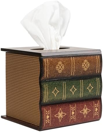 Premium Retro Wooden Antiques Book Tissue Box Cover for Home Kitchen