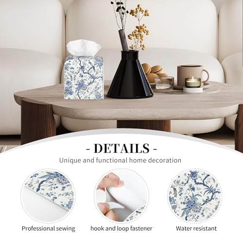 Blue Flower and Bird Tissue Box Holder