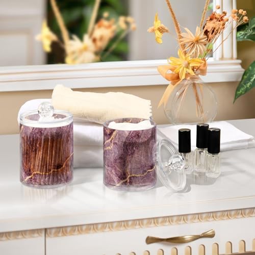 Handcrafted Pink Marble Qtip Holder Set with Lid