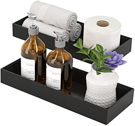 Double Bamboo Toilet Tank Trays Set - Modern Black Bathroom Storage Solution