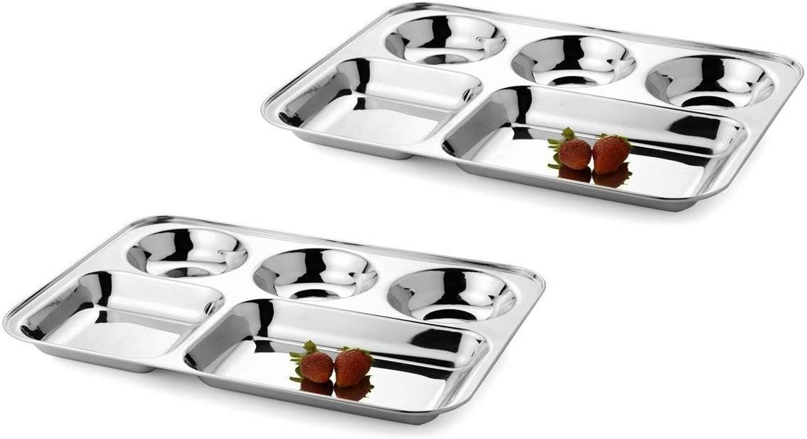 4-Piece Stainless Steel Rectangular Thali Plates Multipurpose Use BPA-Free Eco-Friendly