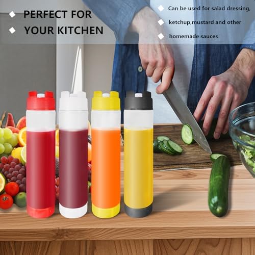 4 Pcs 16 oz Inverted Squeeze Bottles for Condiments and Sauces