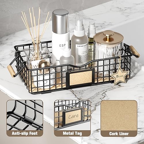 Bathroom Organizer Basket with Handle Black