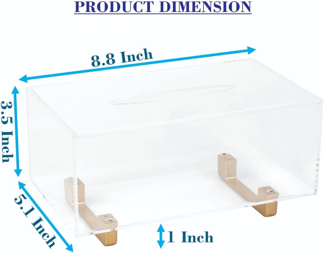 YoBa Thick Acrylic Tissue Box Holder with Gold Plated Legs