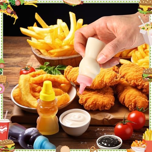 18 Piece Set of Mini Condiment Squeeze Bottles with Funnel for Lunch