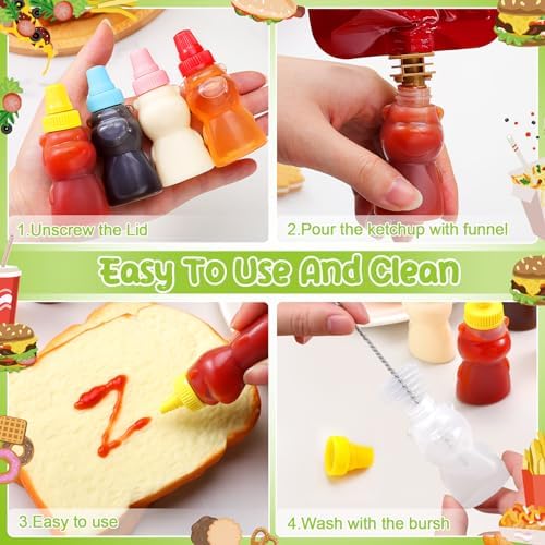 18 Piece Set of Mini Condiment Squeeze Bottles with Funnel for Lunch