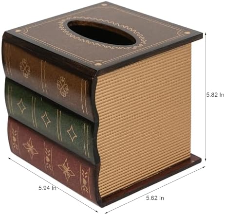 Premium Retro Wooden Antiques Book Tissue Box Cover for Home Kitchen