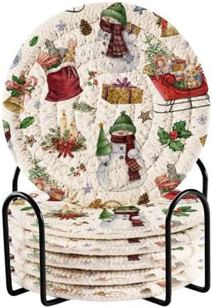 Christmas Santa Snowman Candle Coasters Set of 6