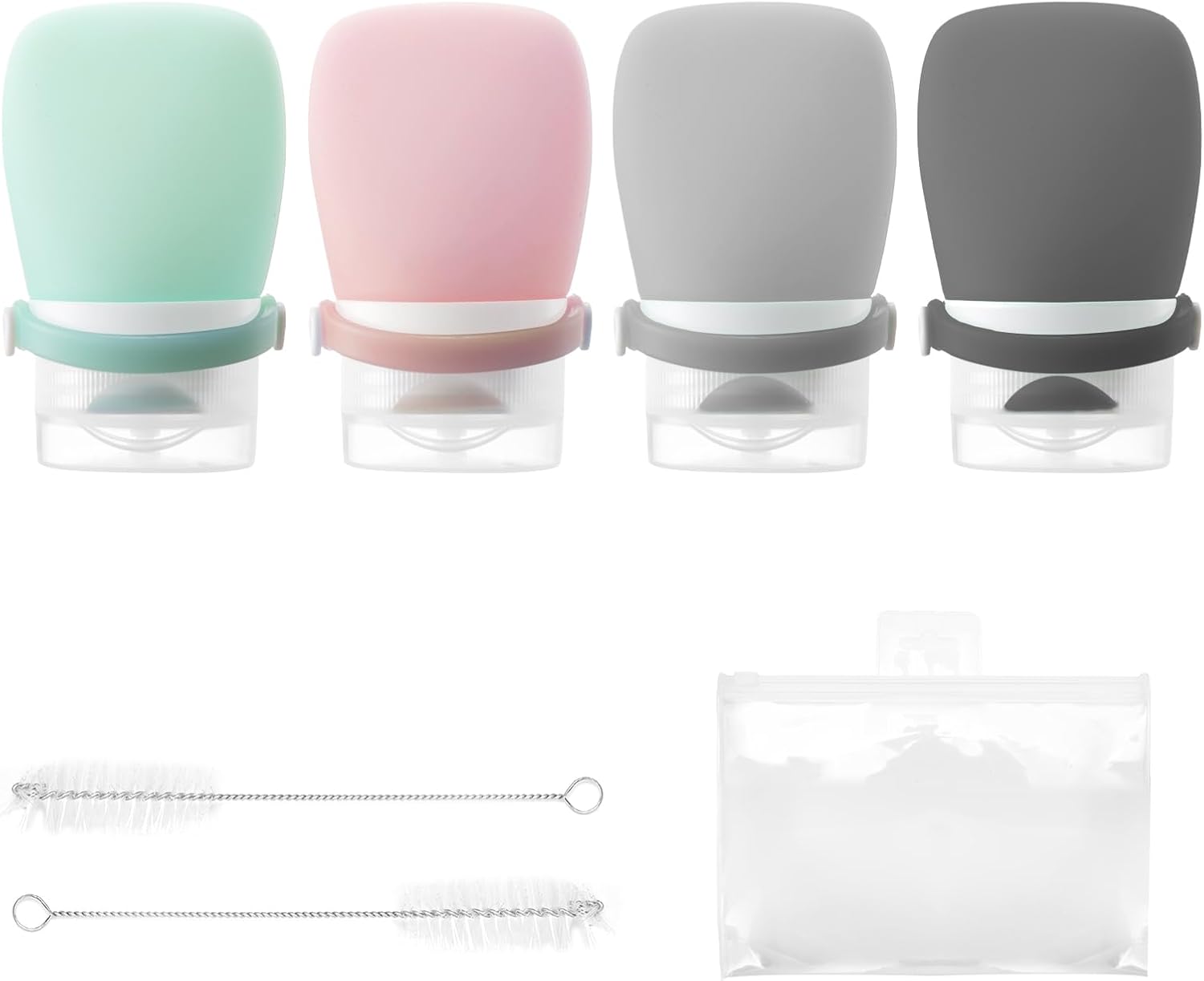 4Pcs Squeeze Salad Dressing Bottles with Bandage Leakproof and 2 Cleaning Brush Set