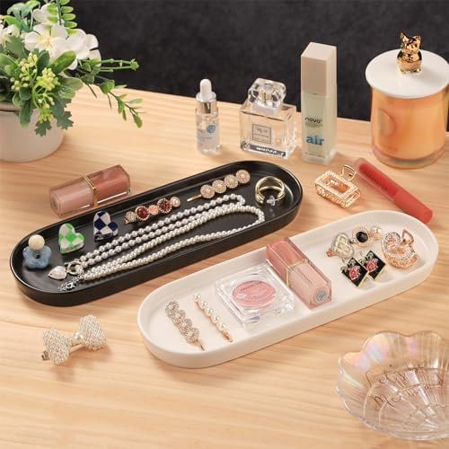 VanEnjoy Set of 2 Black Vanity Trays for Sink Counter Organization