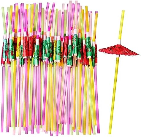 Comfy Package 50-Count Umbrella Straws - Assorted Colors Swizzle Sticks - LGPL for Hawaiian Beach Cocktail Luau Party
