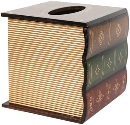 Premium Retro Wooden Antiques Book Tissue Box Cover for Home Kitchen
