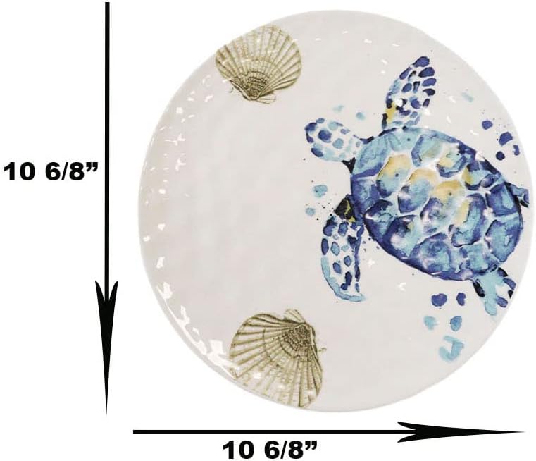 Ebros Nautical Marine Coastal Blue And White Sea Turtle Dinnerware