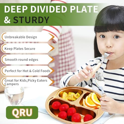 Stainless Steel Divided Plates 3 Compartment Set