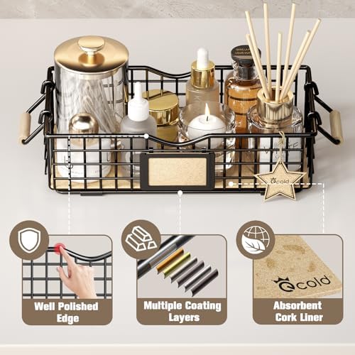 Bathroom Organizer Basket with Handle Black