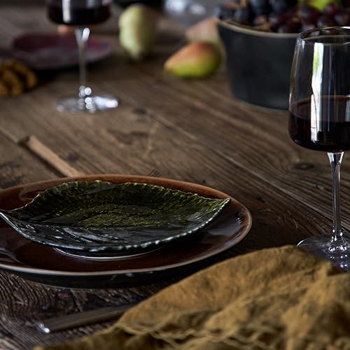 Elegant Costa Nova Riceira Collection Hydrangea Leaf Dark Green Dinner Plate
