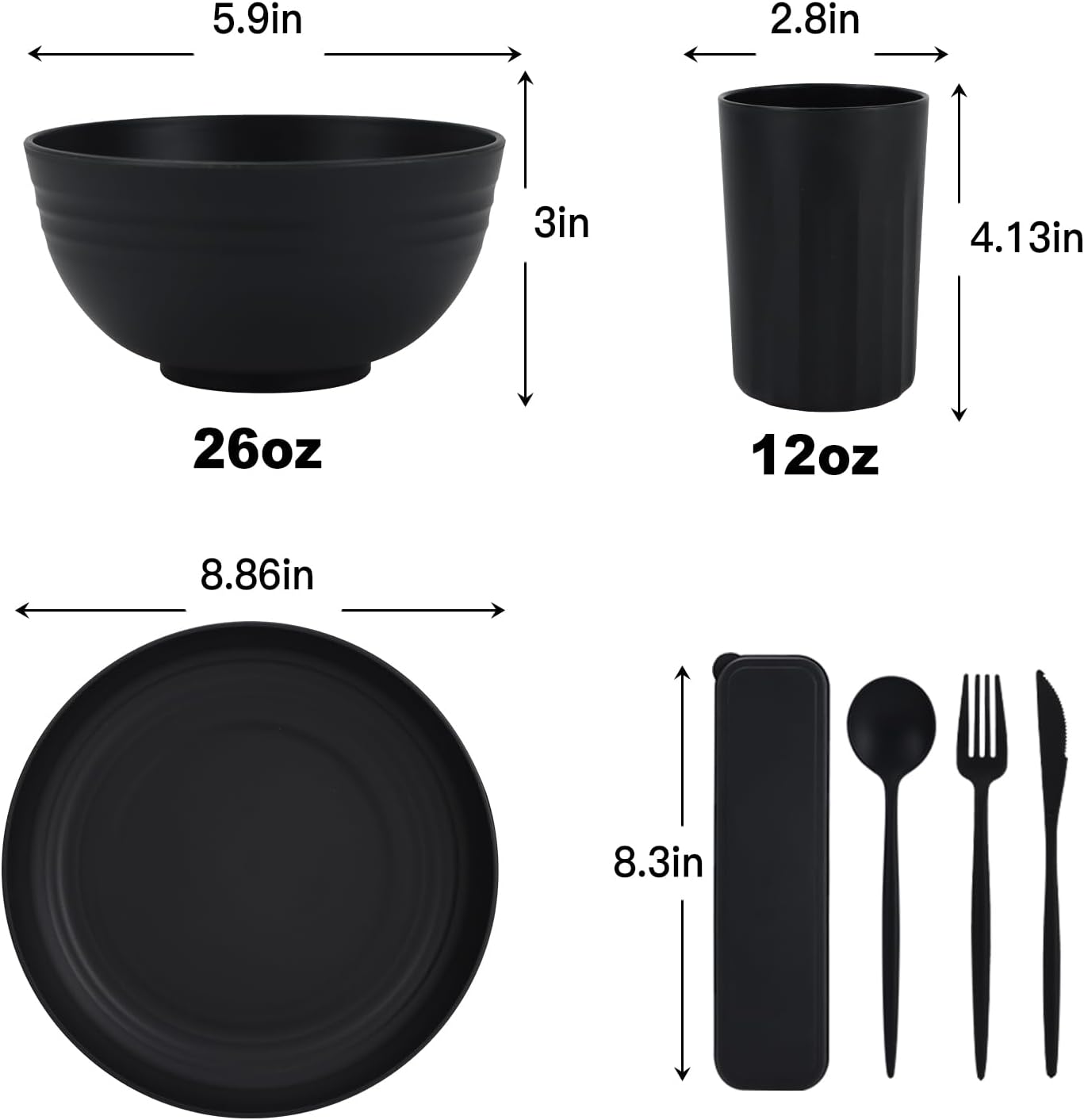 PYRMONT Unbreakable 28-Piece Dinnerware Set BPA-free Microwave Dishwasher Safe Black