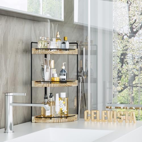 CeleVista Corner Bathroom Organizer 3 Tier Rustic Brown