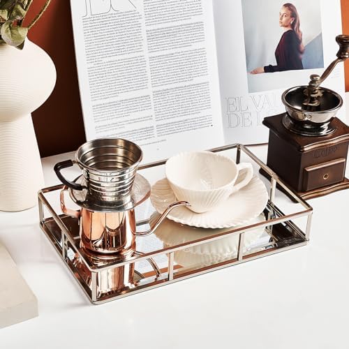 Stylish Silver Tray with Mirror for Perfumes Juice and more
