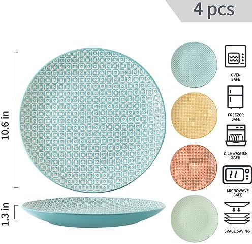 YELLOYA 105in Large Dinner Plates Set of 4