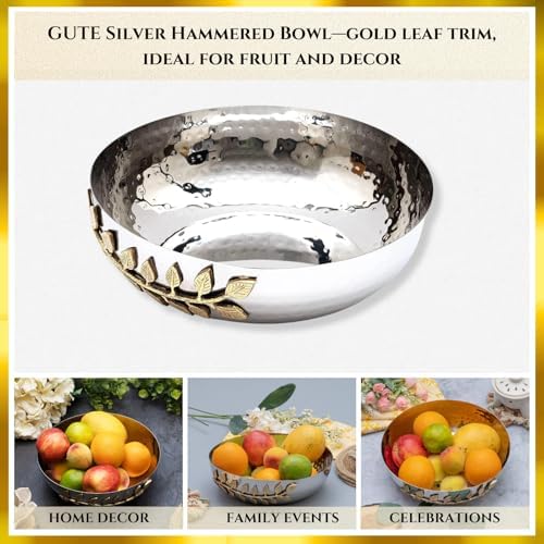 GUTE Decorative Silver Hammered Bowl 10 Dia Fruit Catch All