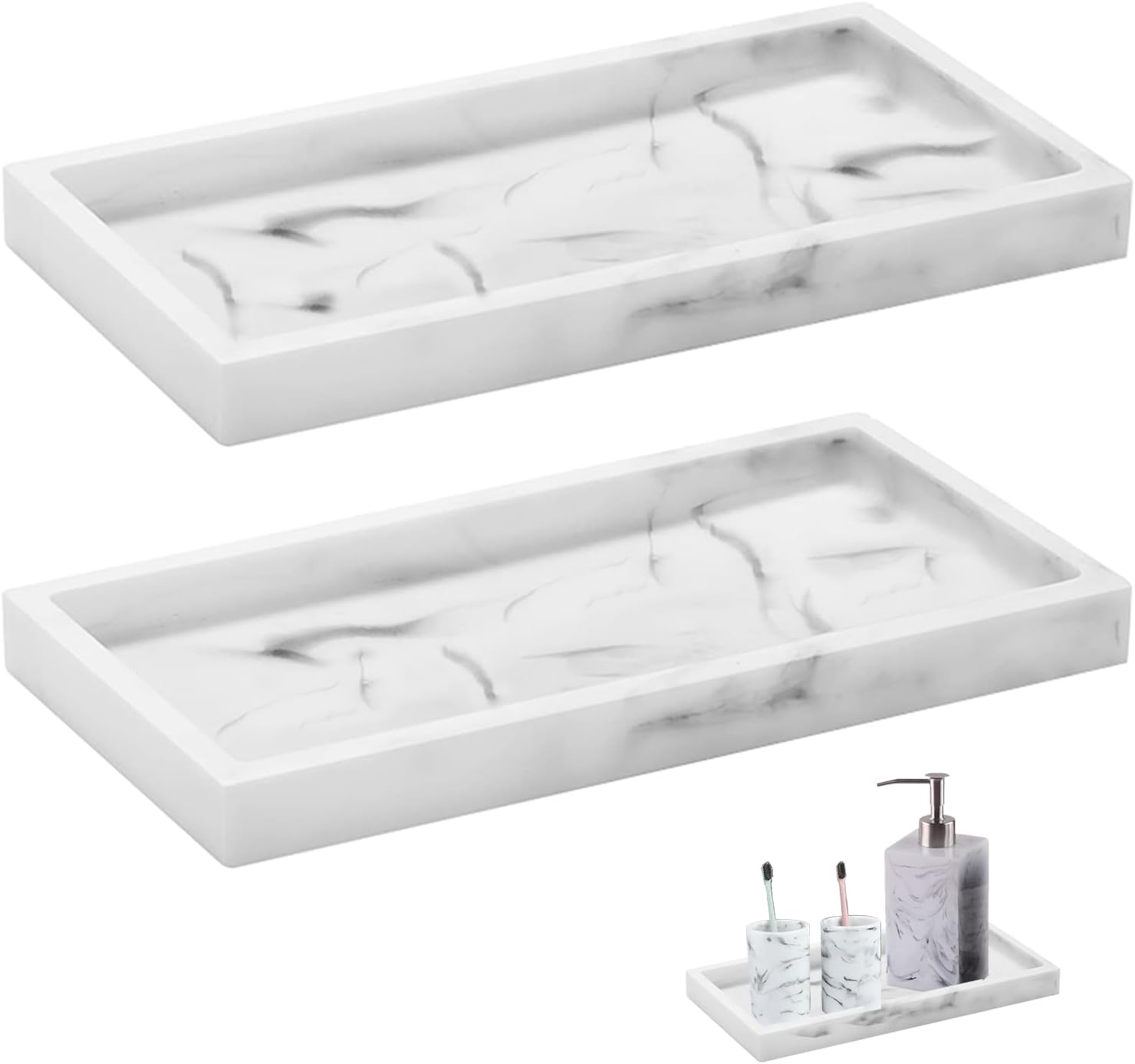 2-Piece Silicone Bath Vanity Trays for Kitchen Bathroom Use